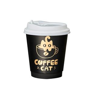 90口径双层全黑烫金一次性咖啡奶茶纸杯防烫热饮外卖杯定制logo