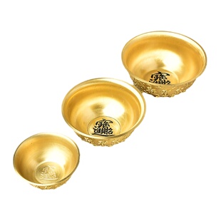 天然聚宝盆铜盆黄铜五色水晶石容器居家招财进宝布局摆件小铜盆