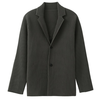 kuyiou一生褶坑条纹西装外套