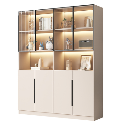 书柜带玻璃门客厅一体靠墙定制轻奢酒柜置物储物柜实木书架展示柜