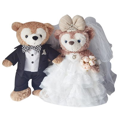 原创17英寸雪莉玫皇冠婚纱达菲熊西装礼服压床娃娃送闺蜜结婚礼物