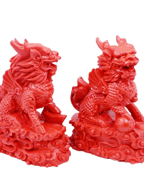 红色麒麟朱砂胶泥吉祥桌面摆件