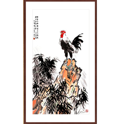 徐悲鸿 雄鸡图中式装饰画 竖版玄关装饰画过道挂画 餐厅走廊壁画