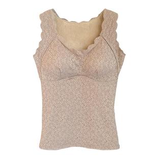 加绒加厚吊带背心女内搭带胸垫一体内衣秋冬新款蕾丝打底保暖上衣