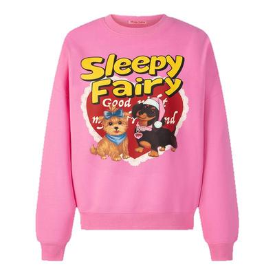 粉色美式复古爱心小狗狗纯棉卫衣