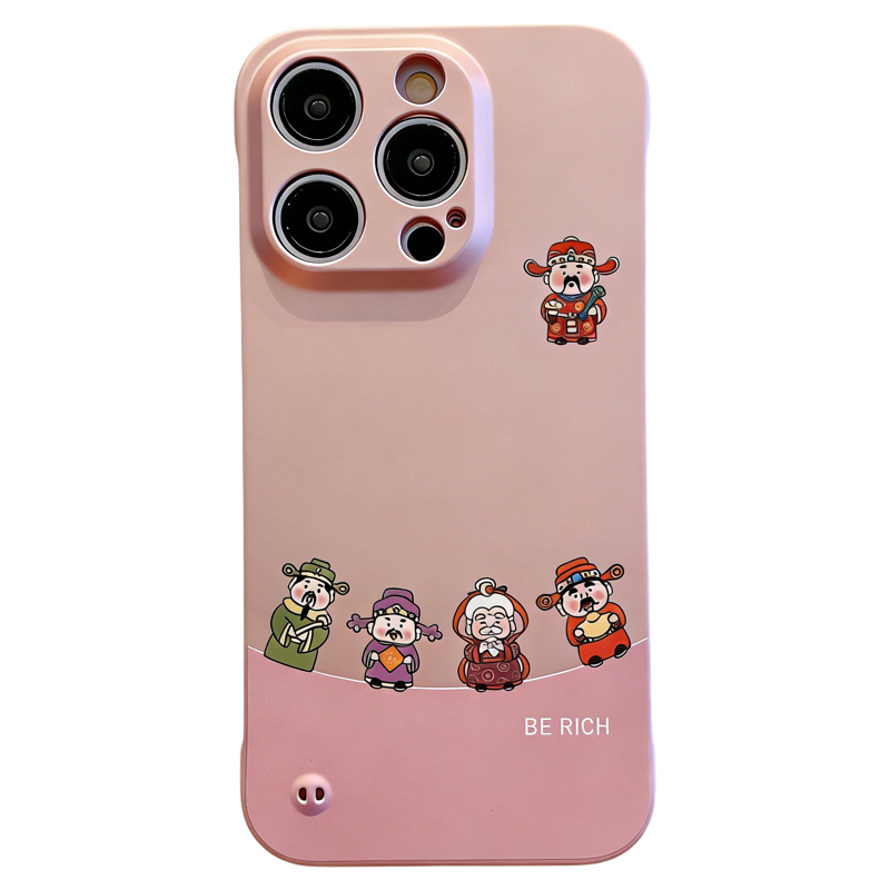 ins风小清新粉色财神适用苹果15promax手机壳新款高级感iPhone14/13pro无边框网红手机套12/11防摔保护套女