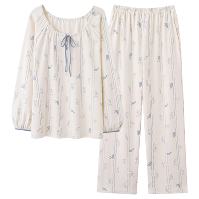 【芬腾】100%棉睡衣女柔软不起球