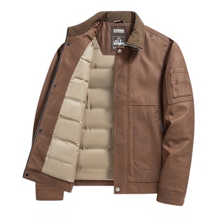 90%白鸭绒-梦特娇冬季新款羽绒服男士麂皮绒可翻可立领夹克外套Z