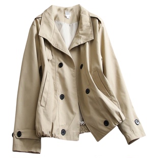 纯色宽松双排扣立领休闲夹克小个子外套2025春新款百搭女风衣Z014