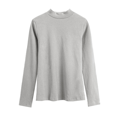 浅灰小立领长袖t恤加绒加厚
