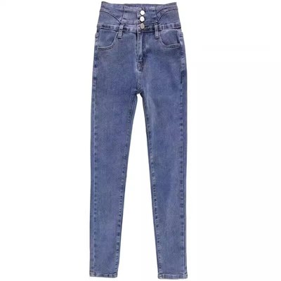 高腰加绒牛仔裤女冬季新款韩版