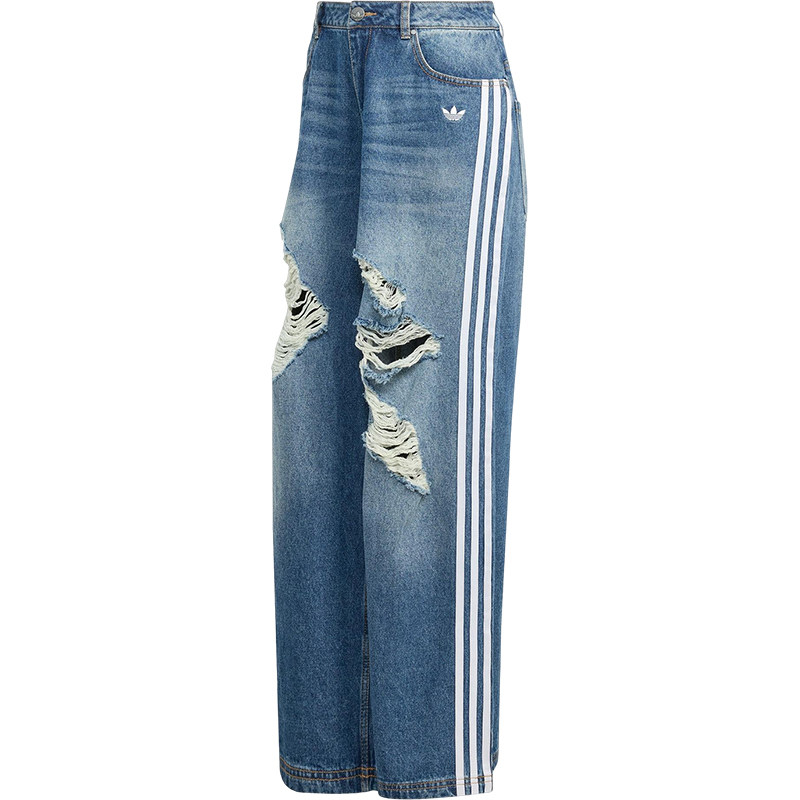 Adidas/阿迪达斯正品三叶草女士休闲破洞做旧牛仔裤KE3300