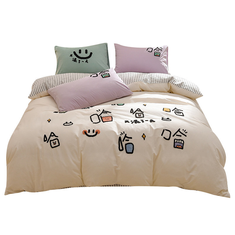 A类全棉床上四件套床笠款100纯棉卡通被套床单三件套学生宿舍床品