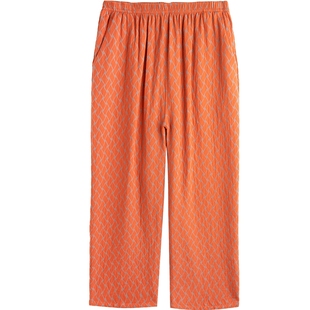 秋鹿双层纱梭织格子纯棉睡裤女柔软舒适轻盈透气九分裤睡衣家居服