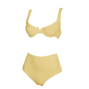 Limone分体泳衣女钢圈聚拢高腰复古遮肚大胸海边度假绝美高腰泳装