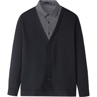 【假两件】海澜之家双领针织衫25秋冬季新圆领商务线条提花毛衣男