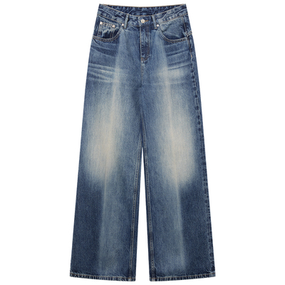 冰蓝色激光水洗中低腰牛仔裤