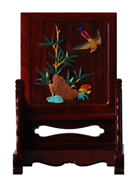 康御红小叶紫檀百宝嵌砚屏