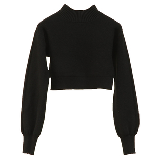 半高领套头针织衫女秋冬2026新款内搭修身高腰露脐短款针织毛衣潮