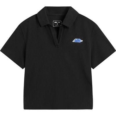 李宁宽松翻领女印花短袖POLO衫