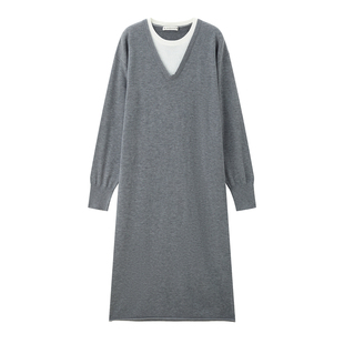 设计师款佐丹奴针织连衣裙女春季新款假两件中长款毛衣裙18464805