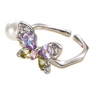 旭平新款彩宝紫色仿珠蝴蝶戒指女可爱甜美气质食指戒时尚轻奢指环