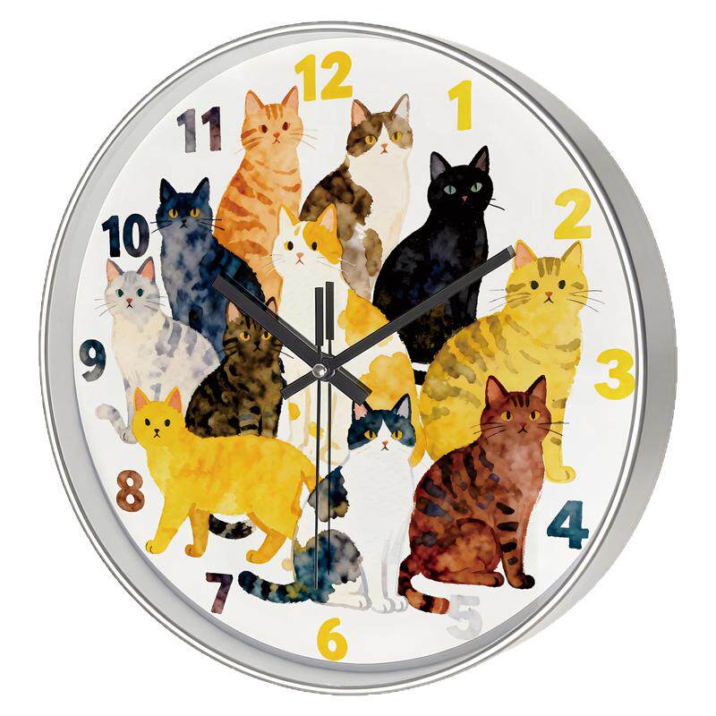 简约卡通猫咪静音扫秒精准挂钟