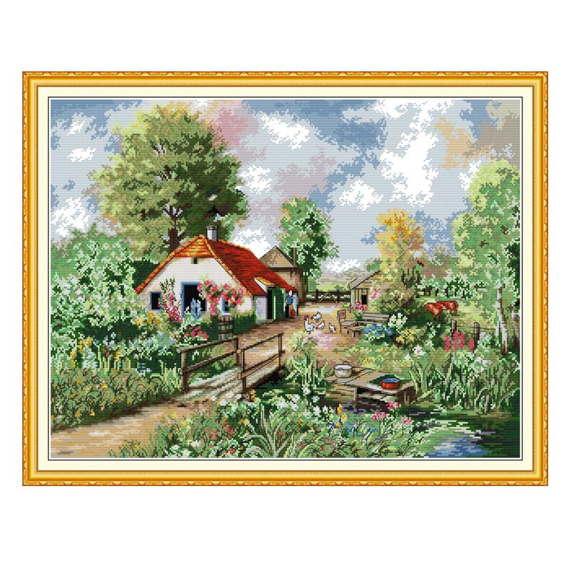 农家小屋家园河边小桥乡村新款