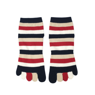 内田五指袜女士纯棉质五趾袜子透气短筒女条纹可爱防臭袜子女四季