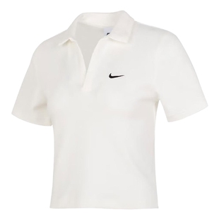 Nike耐克女子短袖深V针织衫运动短款修身透气T恤POLO衫DV7885-133