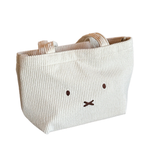 卡通可爱白色灯芯绒包包上班通勤饭盒手提袋简约休闲托特包帆布包