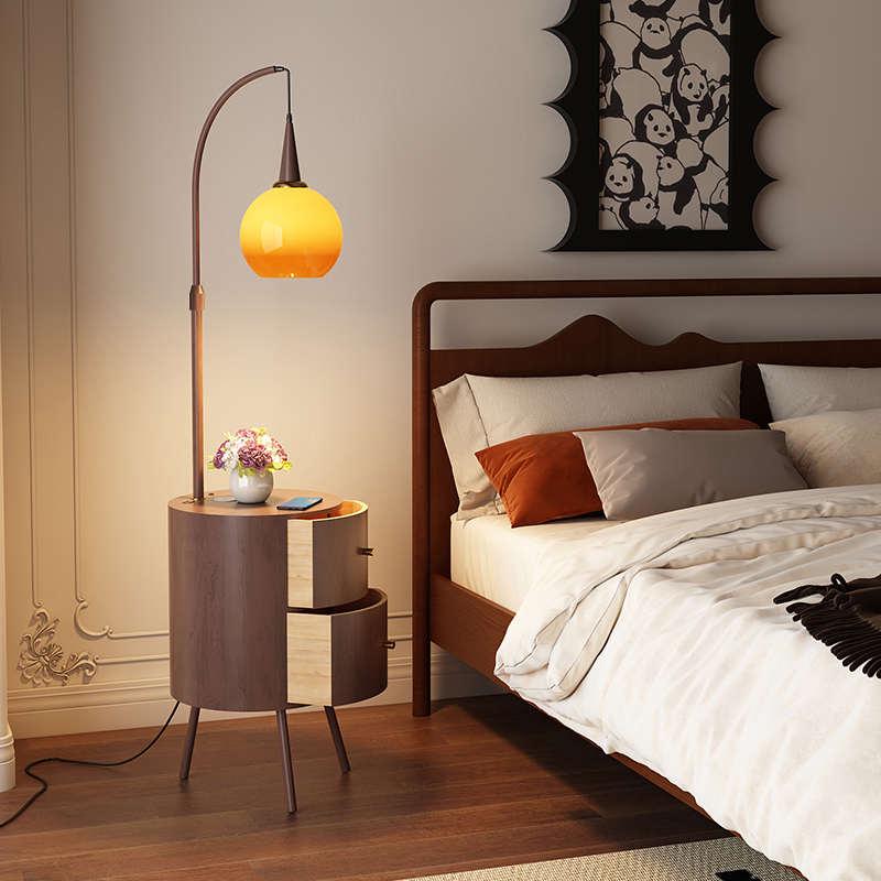 法式中古床头柜卧室简约现代充电替代小型极窄创意置物架带灯一体