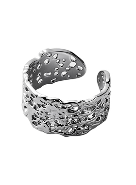 镂空熔岩肌理开口戒指女复古气质