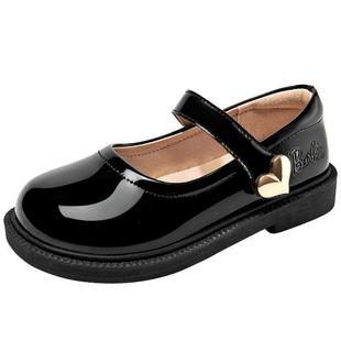 芭比童鞋女童皮鞋2025新款春秋软底公主鞋中大童演出黑色皮鞋女童