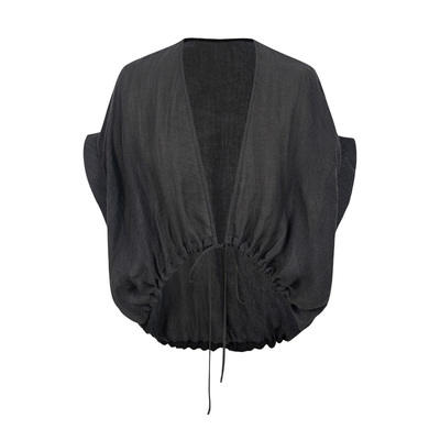 无以幻象抽褶系带短袖罩衫