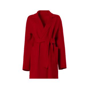 DPLAY冬季复古红翻驳领水波纹短款宽松双面毛呢大衣