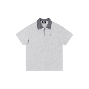 FORNINES假两件华夫格短袖POLO衫男潮牌夏季半拉链翻领T恤女半袖