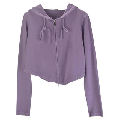 针织拉链连帽小个子修身短款外套