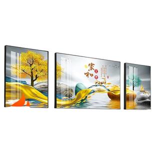客厅装饰画现代简约沙发背景墙新中式挂画有框画免打孔轻奢山水