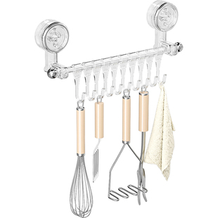 吸盘厨房挂钩一排壁挂免打孔滑轨排钩橱柜门内侧勺子铲子置物架