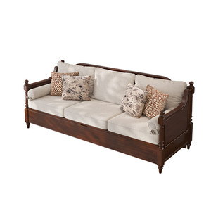 淘美庭美式全实木原木箱体沙发复古布艺三人位转角贵妃小户型收纳