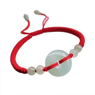 天然翡翠平安扣手串缅甸玉石A货编织宝宝小孩红手绳扣子手链送礼