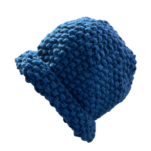 粗针织菠萝花纹毛线帽ins冬天百搭大头围克莱因蓝帽子女潮显脸小