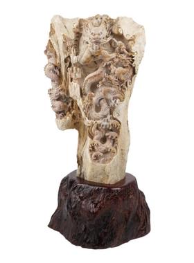 龙摆件办公室木化石雕刻摆件复古