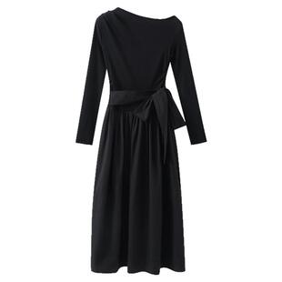 夕蒙2026新款春季韩系气质小众裙子独特斜肩巨好看绝美黑色连衣裙