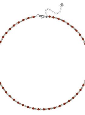 红玛瑙间隔串珠纯银项链