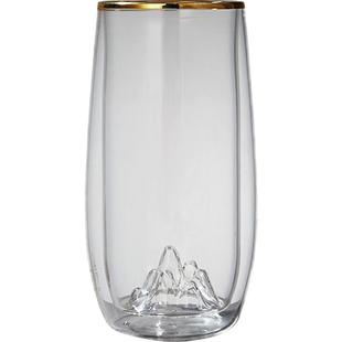 容山堂双层玻璃茶杯雪山杯绿茶杯耐热泡茶杯山峦杯水杯办公杯专用