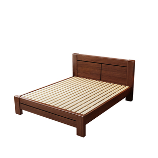 小户型家用公寓中式现代简约主卧双人次卧单人储物胡桃木全实木床