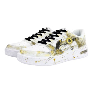 定制球鞋LiNing李宁浮舟 墨羽逐日手绘礼袋款  低帮板鞋 男女同款