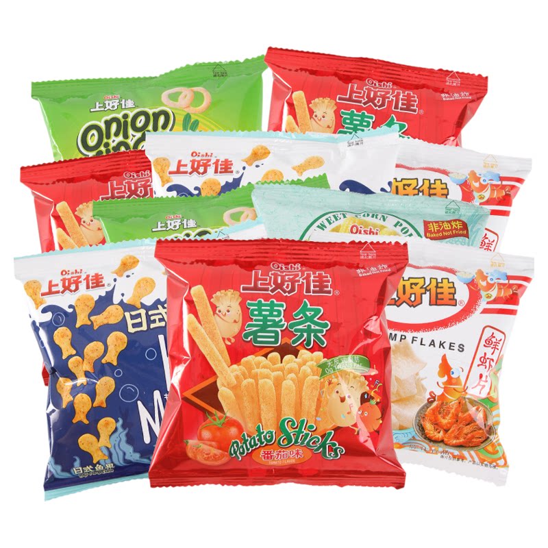 上好佳鲜虾片袋装零食大礼包薯片薯条鲜虾条整箱解馋小吃休闲食品